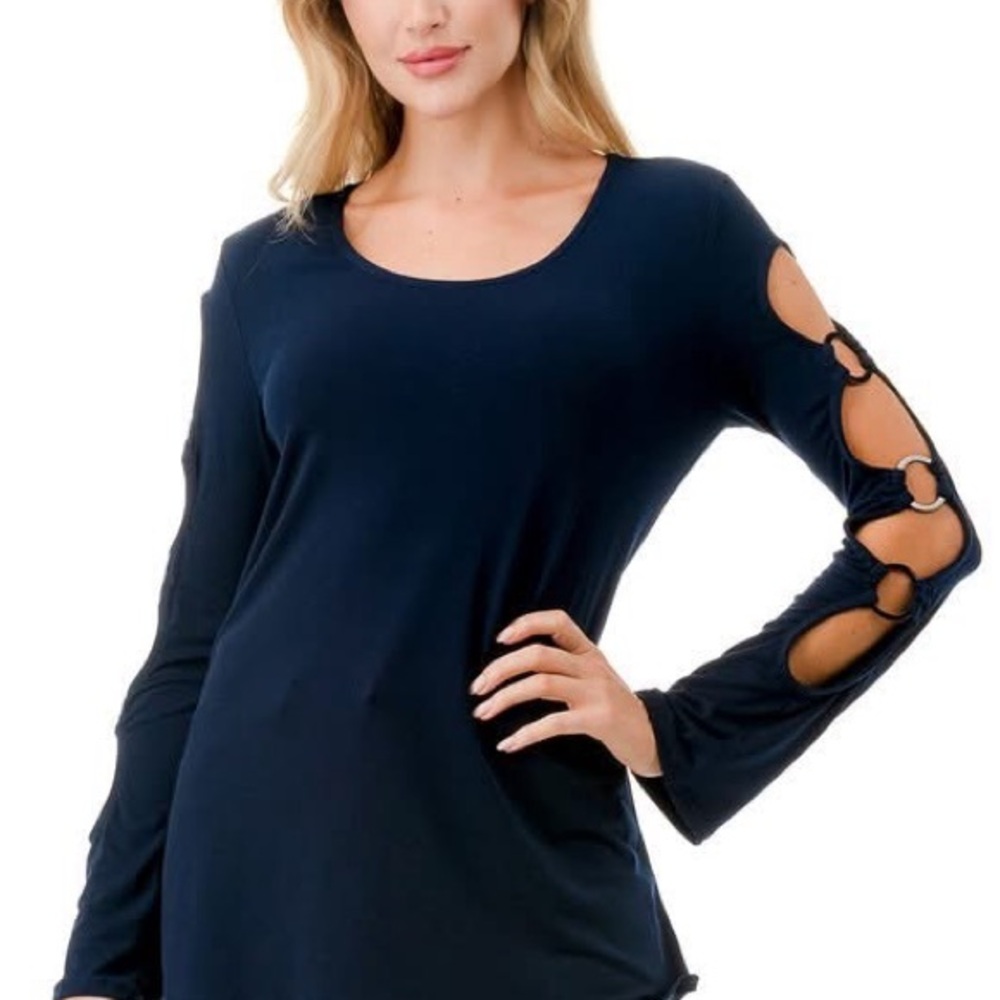 Ariella Brand Elegant Navy Women's Top with Cut-Out Sleeve Design
